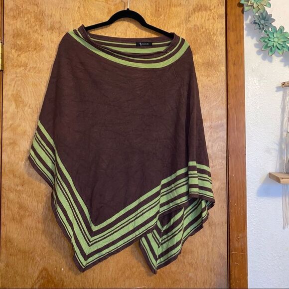 🍄 ii Sisters Brown and Green Forest fairy hippy Fall Poncho - Picture 2 of 3